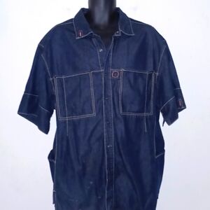 FLAT IRON Blue Denim Utility Style Jacket, XL